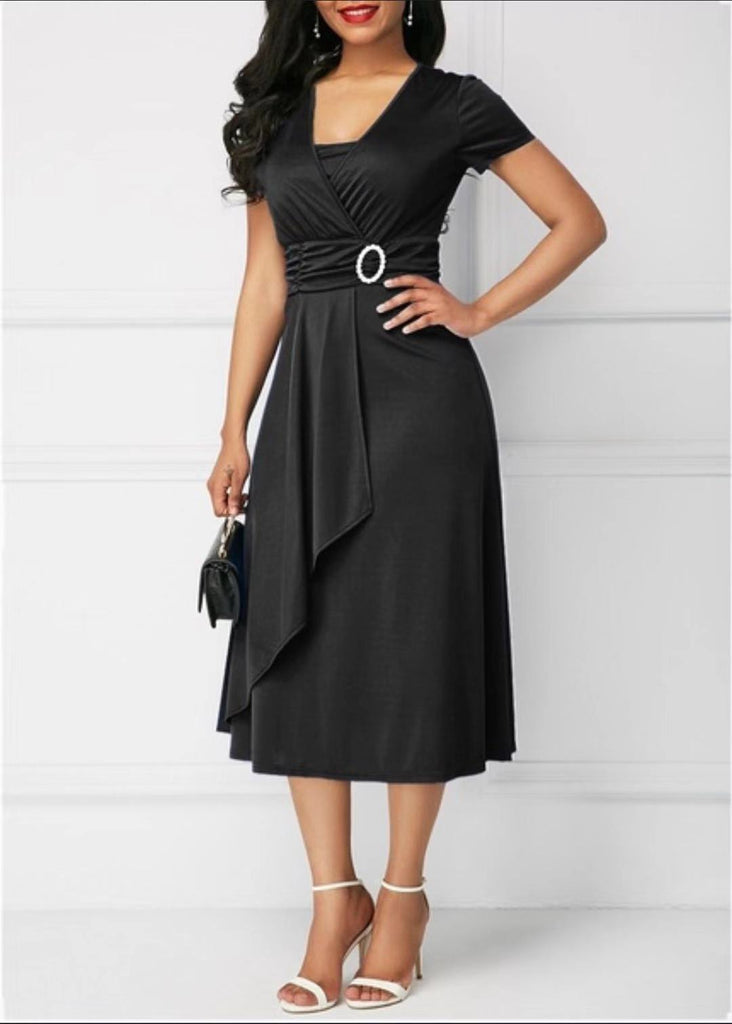 Asymmetric V-Neck A-Line Dress
