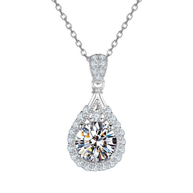 Platinum-coated teardrop-shaped morganite pendant necklace