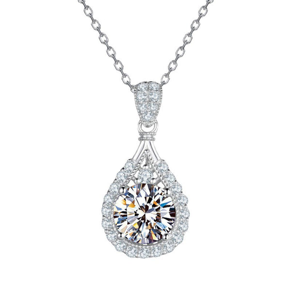 Platinum-coated teardrop-shaped morganite pendant necklace